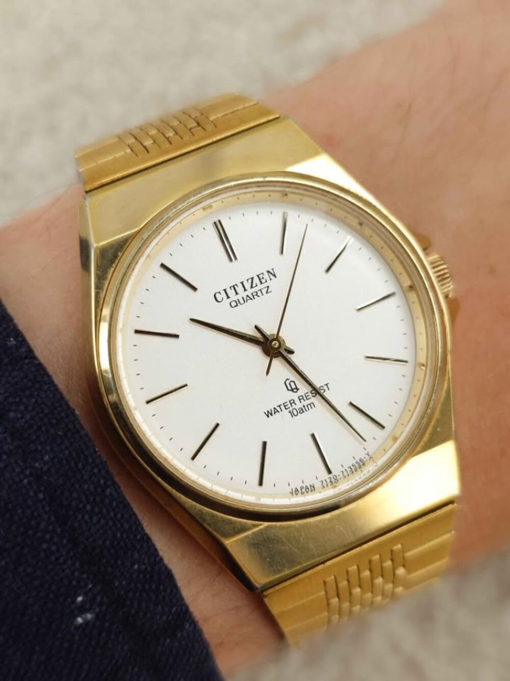 Citizen Men's Quartz Watch 4-711491 Gold 33mm Textured Dial JDM New Battery